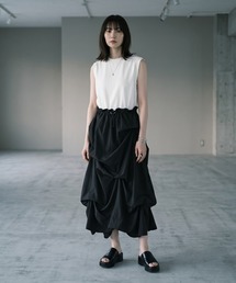 【BLK001】タックメニースカートドッキングワンピース