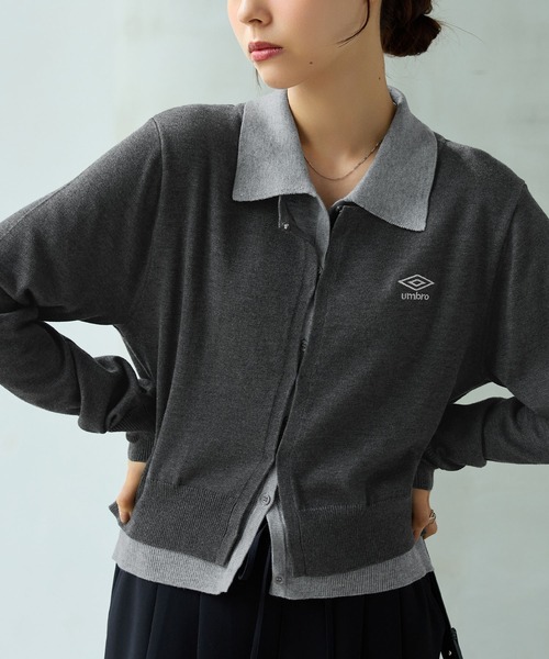 UMBRO(アンブロ)の「【UMBRO/アンブロ】限定 レイヤードポロニットカーディガン(カーディガン/ボレロ・レディース・ベージュ/チャコール・L/M)」の3枚目の写真
