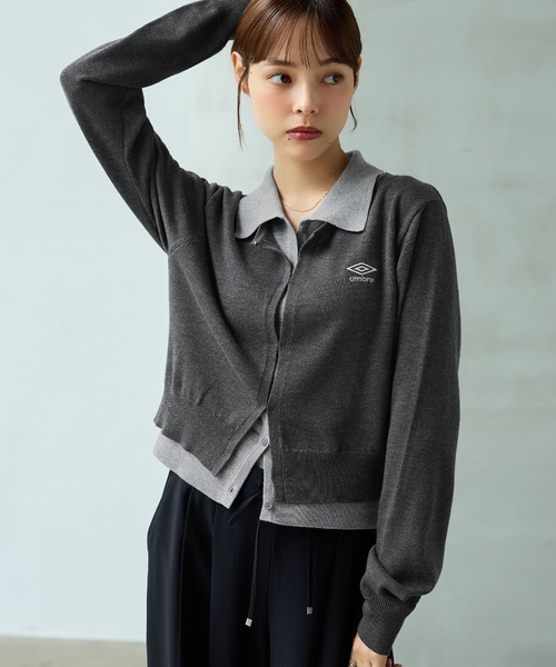 UMBRO(アンブロ)の「【UMBRO/アンブロ】限定 レイヤードポロニットカーディガン(カーディガン/ボレロ・レディース・ベージュ/チャコール・L/M)」の5枚目の写真