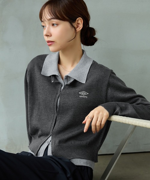 UMBRO(アンブロ)の「【UMBRO/アンブロ】限定 レイヤードポロニットカーディガン(カーディガン/ボレロ・レディース・ベージュ/チャコール・L/M)」の6枚目の写真