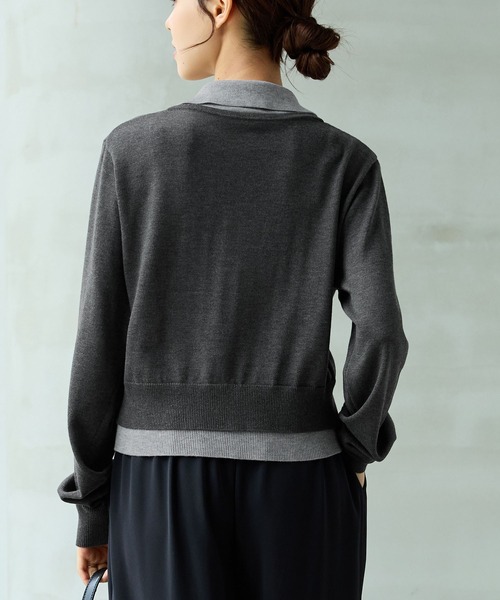 UMBRO(アンブロ)の「【UMBRO/アンブロ】限定 レイヤードポロニットカーディガン(カーディガン/ボレロ・レディース・ベージュ/チャコール・L/M)」の7枚目の写真