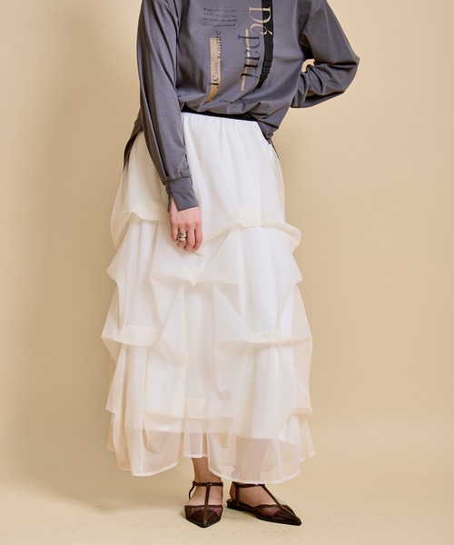 LHELBIE(レルビエ)の「タックチュールスカート(スカート・レディース・アイボリー/グレー/ブラウン・M)」の18枚目の写真
