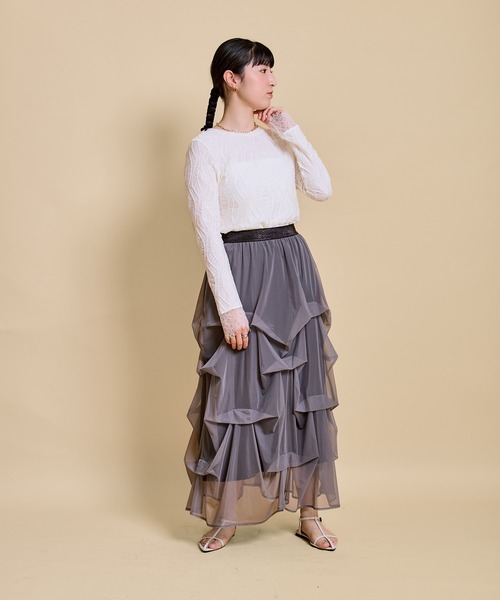 LHELBIE(レルビエ)の「タックチュールスカート(スカート・レディース・アイボリー/グレー/ブラウン・M)」の6枚目の写真