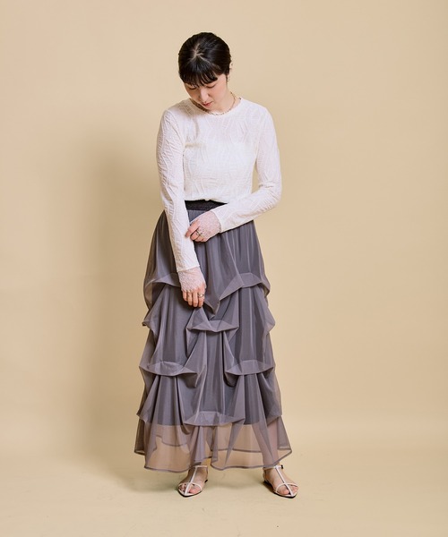 LHELBIE(レルビエ)の「タックチュールスカート(スカート・レディース・アイボリー/グレー/ブラウン・M)」の4枚目の写真