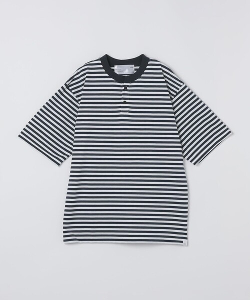 SHIPS(シップス)の「THYARD: COOLMAX(R) ボーダー ヘンリーネック Tシャツ(Tシャツ/カットソー・メンズ・ホワイト/ブルー/ブラウン・2/3/4)」の1枚目の写真