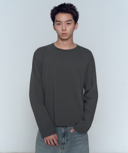 セール】レギュラー長袖クロップTシャツ[ダークグレー]（Tシャツ