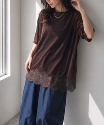 シアーベロア 裾レーストップス/半袖