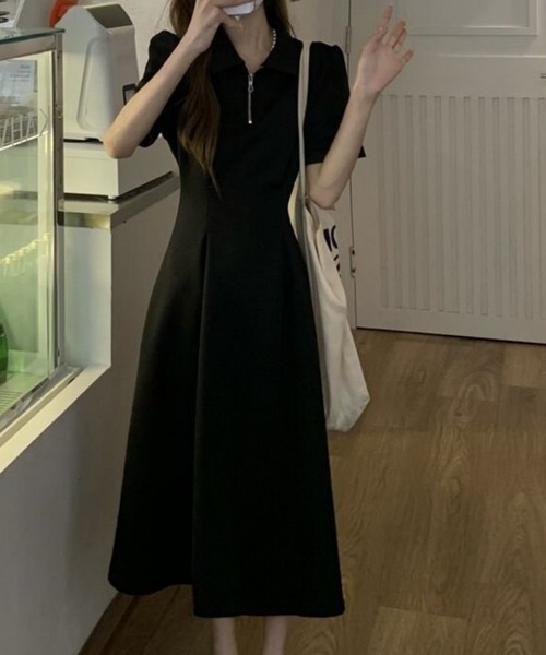 FREE STYLISTS(フリー スタイリスト)の「韓国風 着痩せ ストレッチ 翻领 ワンピース(ワンピース・レディース・ブラック・S/M)」の12枚目の写真