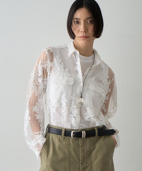 Whim Gazette(ウィムガゼット)の「刺繍レースシャツ(シャツ/ブラウス・レディース・ブラック/オフホワイト・FREE)」の1枚目の写真
