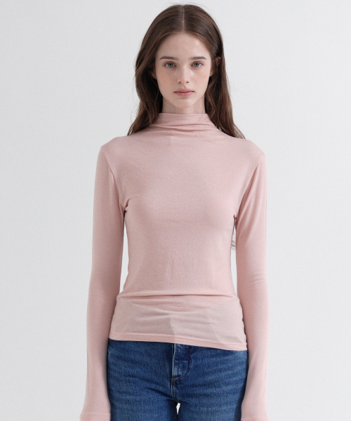 VLETI(ブレッティ)の「Turtleneck Tencel Slim T-Shirt (pink)(Tシャツ/カットソー・レディース・ピンク・FREE)」の1枚目の写真