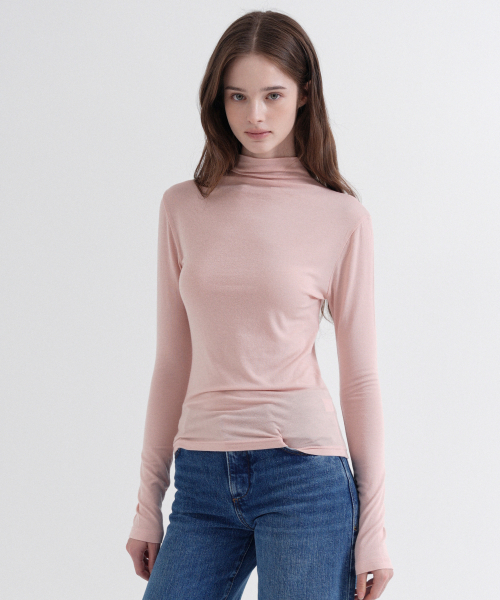 VLETI(ブレッティ)の「Turtleneck Tencel Slim T-Shirt (pink)(Tシャツ/カットソー・レディース・ピンク・FREE)」の2枚目の写真