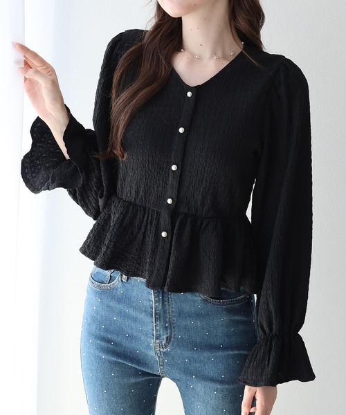 BLUEEAST(ブルーイースト)の「キャンディスリーブペプラムトップス(Tシャツ/カットソー・レディース・アイボリー/カーキ/ブラック・MEDIUM)」の1枚目の写真