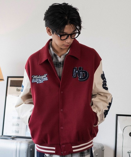 WEGO(ウィゴー)の「WEGO/【26年秋冬新作】メルトンワッペンスタジャン(ピーコート・メンズ・ブラック/ネイビー/ブラウン/ワイン・SMALL/MEDIUM/LARGE)」の4枚目の写真