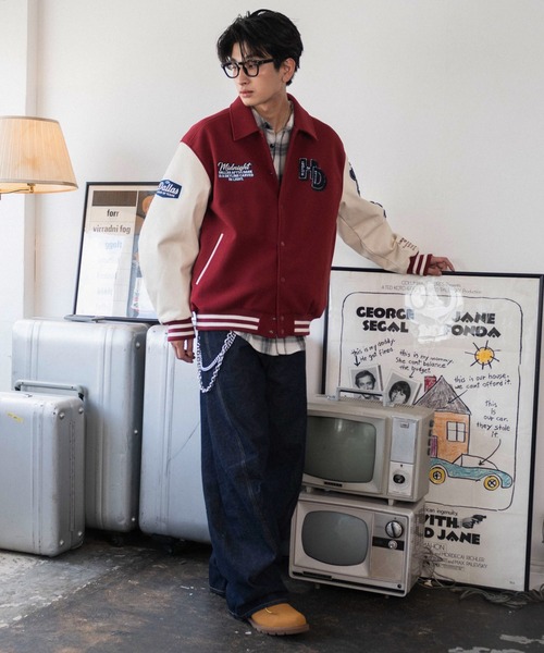 WEGO(ウィゴー)の「WEGO/【26年秋冬新作】メルトンワッペンスタジャン(ピーコート・メンズ・ブラック/ネイビー/ブラウン/ワイン・SMALL/MEDIUM/LARGE)」の12枚目の写真