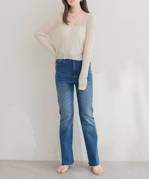 natural couture(ナチュラルクチュール)の「針抜きリブシアーラメカーデ(カーディガン/ボレロ・レディース・ブラウン/ライトベージュ/ブラック/サックスブルー・FREE)」の9枚目の写真