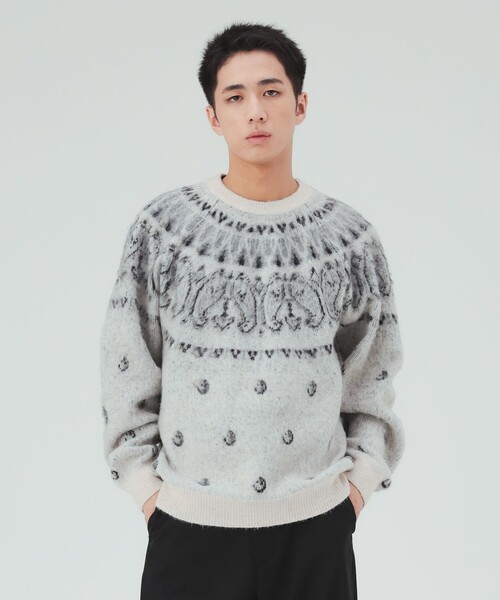 BEAMS HEART(ビームスハート)の「ペイズリー柄 求心 ニット(ニット/セーター・メンズ・ホワイト/グレー・SMALL/LARGE/MEDIUM)」の14枚目の写真