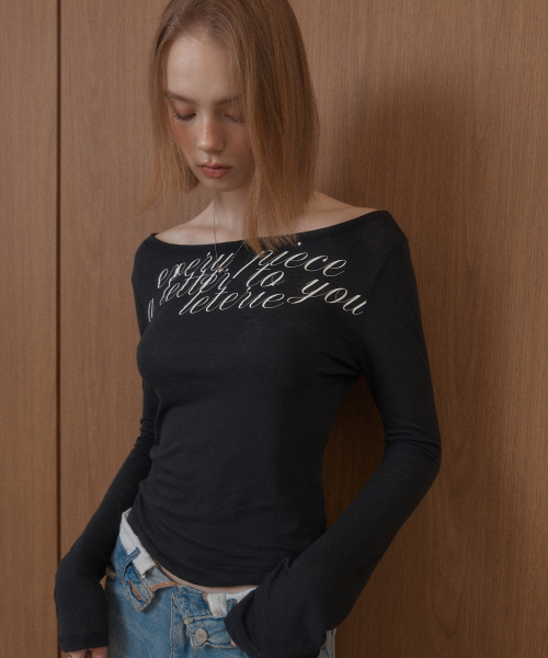 LETERIE(レテリー)の「LETTERING OFF-SHOULDER TIE LONG SLEEVE_SHEER BLACK(Tシャツ/カットソー・レディース・ブラック・FREE)」の2枚目の写真