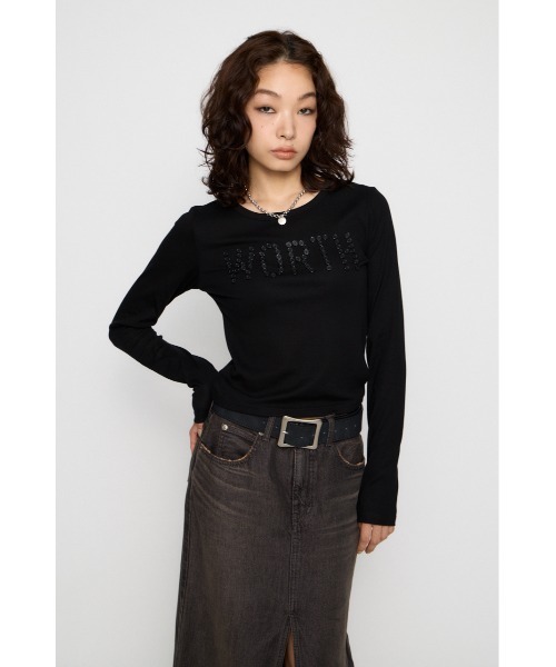 LAGUA GEM（ラグアジェム）の「MESSAGE BUTTON  ロングスリーブTシャツ（Tシャツ/カットソー・レディース・グレー/ミント/ブラック・FREE）」の5枚目の写真