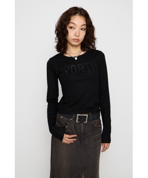 LAGUA GEM（ラグアジェム）の「MESSAGE BUTTON  ロングスリーブTシャツ（Tシャツ/カットソー・レディース・グレー/ミント/ブラック・FREE）」の6枚目の写真