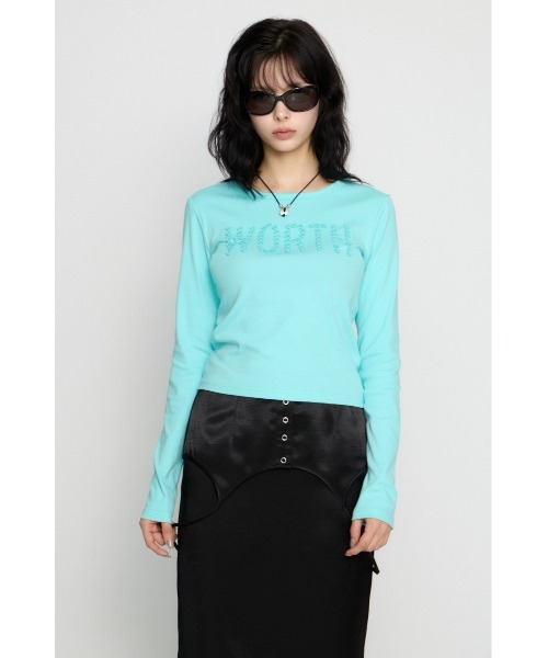 LAGUA GEM（ラグアジェム）の「MESSAGE BUTTON  ロングスリーブTシャツ（Tシャツ/カットソー・レディース・グレー/ミント/ブラック・FREE）」の9枚目の写真