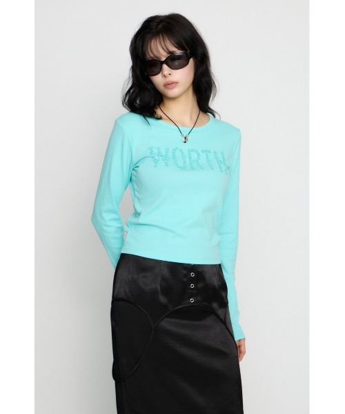 LAGUA GEM（ラグアジェム）の「MESSAGE BUTTON  ロングスリーブTシャツ（Tシャツ/カットソー・レディース・グレー/ミント/ブラック・FREE）」の10枚目の写真