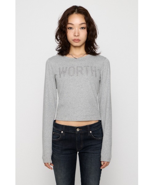 LAGUA GEM（ラグアジェム）の「MESSAGE BUTTON  ロングスリーブTシャツ（Tシャツ/カットソー・レディース・グレー/ミント/ブラック・FREE）」の12枚目の写真