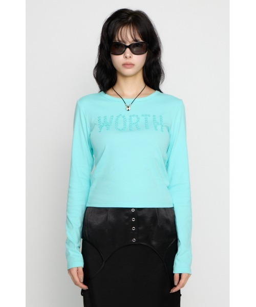 LAGUA GEM（ラグアジェム）の「MESSAGE BUTTON  ロングスリーブTシャツ（Tシャツ/カットソー・レディース・グレー/ミント/ブラック・FREE）」の8枚目の写真