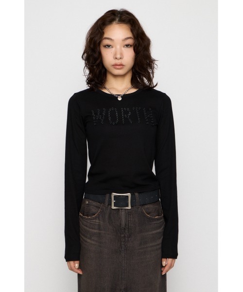 LAGUA GEM（ラグアジェム）の「MESSAGE BUTTON  ロングスリーブTシャツ（Tシャツ/カットソー・レディース・グレー/ミント/ブラック・FREE）」の4枚目の写真