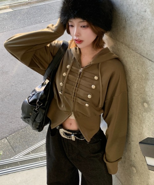 lilful（リルフル）の「ナポレオンデザイン ダブルジップパーカー（パーカー・レディース・グレー/カーキ/ブラック・F）」の10枚目の写真