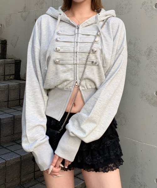 lilful（リルフル）の「ナポレオンデザイン ダブルジップパーカー（パーカー・レディース・グレー/カーキ/ブラック・F）」の4枚目の写真