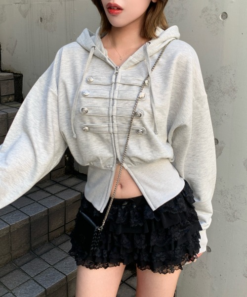 lilful（リルフル）の「ナポレオンデザイン ダブルジップパーカー（パーカー・レディース・グレー/カーキ/ブラック・F）」の6枚目の写真