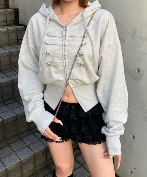 lilful（リルフル）の「ナポレオンデザイン ダブルジップパーカー（パーカー・レディース・グレー/カーキ/ブラック・F）」の5枚目の写真