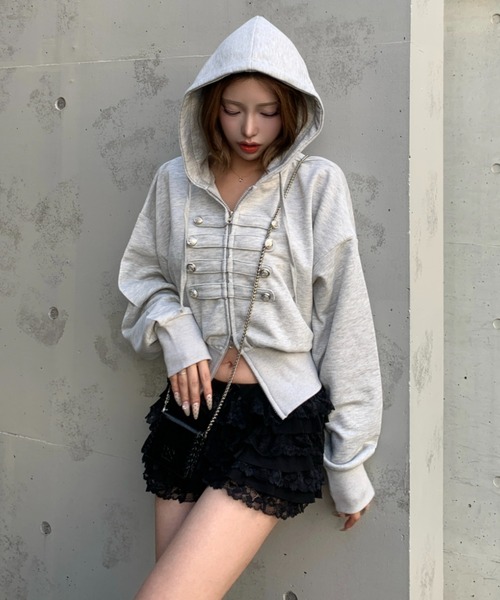 lilful（リルフル）の「ナポレオンデザイン ダブルジップパーカー（パーカー・レディース・グレー/カーキ/ブラック・F）」の7枚目の写真