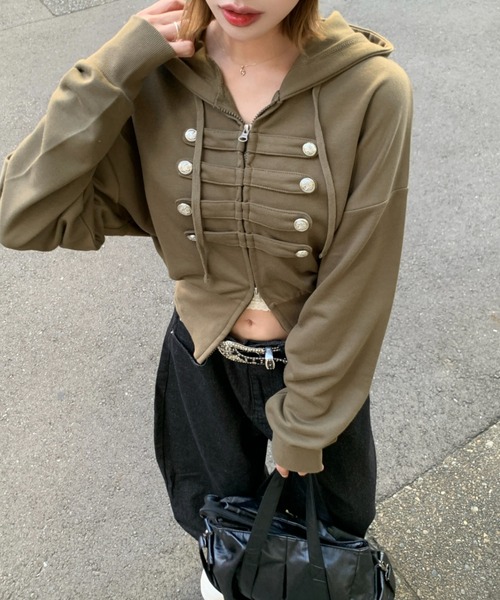 lilful（リルフル）の「ナポレオンデザイン ダブルジップパーカー（パーカー・レディース・グレー/カーキ/ブラック・F）」の8枚目の写真