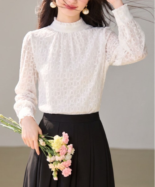 ＆soiree（アンドソワレ）の「シースルーハイネックフリル長袖ブラウス（シャツ/ブラウス・レディース・ホワイト・X-LARGE/MEDIUM/SMALL/LARGE）」の4枚目の写真