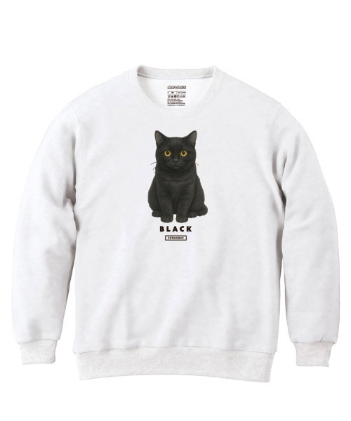 Moftique(モフティック)の「Moftique(モフティック) トレーナー スウェット 裏毛 黒猫 キャット ペット アニマル プリント トップス レディース ユニセックス(スウェット・レディース・ヘザーグレー/ホワイト/ブラック・XS/S)」の2枚目の写真