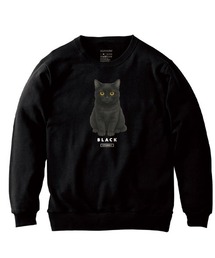 Moftique(モフティック) トレーナー スウェット 裏毛 黒猫 キャット ペット アニマル プリント トップス レディース ユニセックス