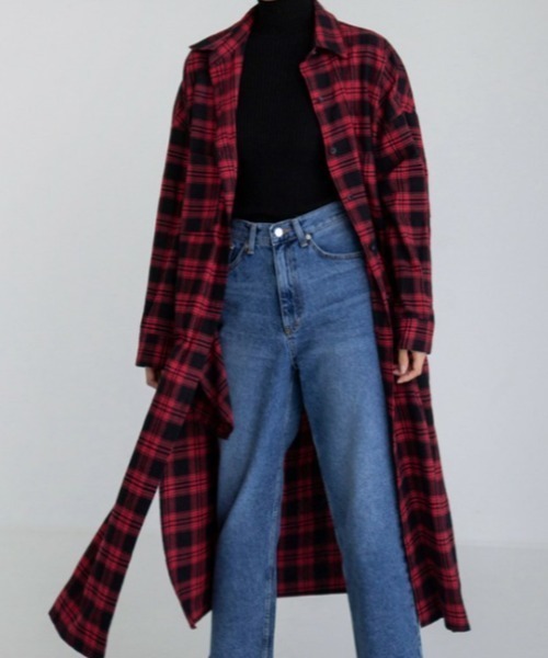 Aelina（エリナ）の「ミドル丈チェック柄シャツ（その他アウター・レディース・ホワイト/レッド・L/M）」の15枚目の写真