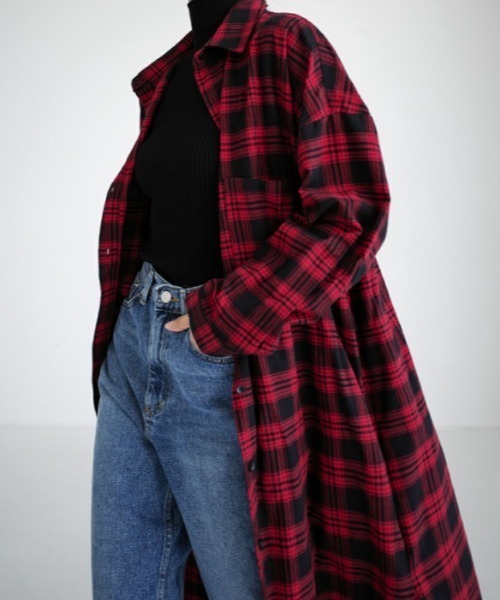 Aelina（エリナ）の「ミドル丈チェック柄シャツ（その他アウター・レディース・ホワイト/レッド・L/M）」の22枚目の写真