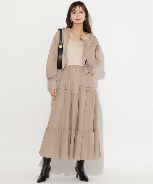 AND COUTURE(アンドクチュール)の「シャツSETニットドッキングワンピース(ワンピース・レディース・ベージュ/ブラック/ホワイト・FREE)」の1枚目の写真