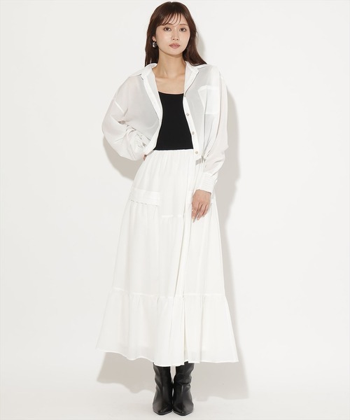 AND COUTURE(アンドクチュール)の「シャツSETニットドッキングワンピース(ワンピース・レディース・ベージュ/ブラック/ホワイト・FREE)」の2枚目の写真