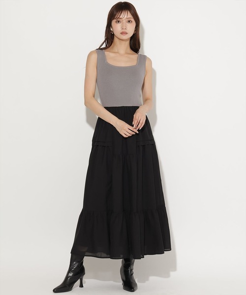AND COUTURE(アンドクチュール)の「シャツSETニットドッキングワンピース(ワンピース・レディース・ベージュ/ブラック/ホワイト・FREE)」の14枚目の写真