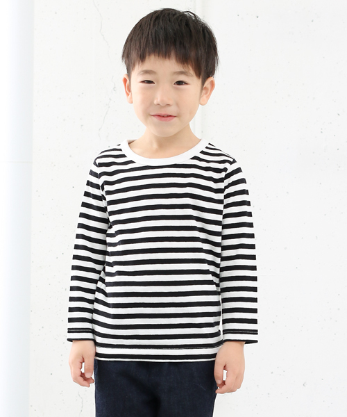 URBAN RESEARCH DOORS（アーバンリサーチドアーズ）の「FORK＆SPOON ボーダークルーネックL/S（Tシャツ/カットソー・キッズ・ベージュ/ブラック/グレー・90/105/120/135）」の2枚目の写真