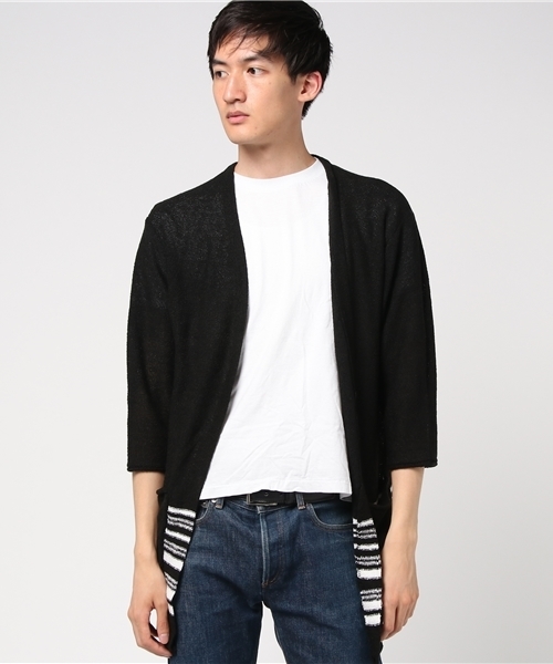 WEGO(ウィゴー)の「WEGO/カールヤーン7分袖ロングガウン(カーディガン/ボレロ・メンズ・ブラック/杢グレー/ネイビー・MEDIUM/LARGE)」の15枚目の写真