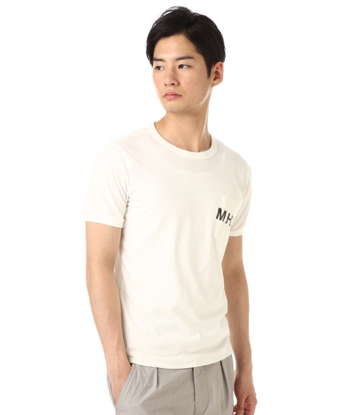 MHL.（エムエイチエル）の「PRINTED COTTON JERSEY（Tシャツ/カットソー・メンズ・ホワイト/オフホワイト/チャコール・MEDIUM/SMALL/LARGE/X-LARGE）」の5枚目の写真