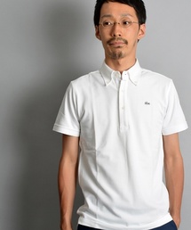 美品! LACOSTE ラコステ ボタンダウン ポロ ビジカジ クールビズ LACOSTE ラコステ メンズ 鹿の子地切り替え同色ストライプボタン
