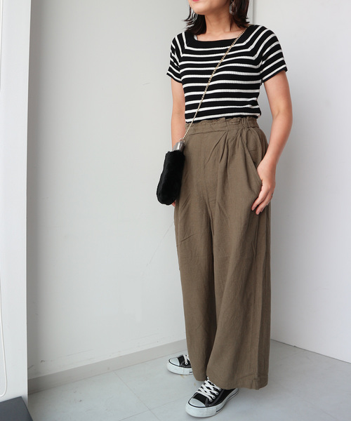 AMERICAN HOLIC（アメリカンホリック）の「・ハイウエストタックワイドパンツ○（その他パンツ・レディース・ネイビー/ブラック系その他3/カーキ/ブラウン系その他4/ベージュ・L/M）」の13枚目の写真