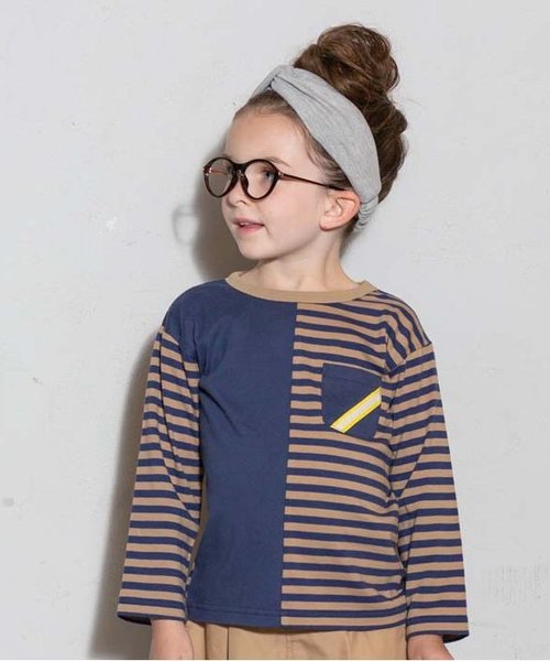 BREEZE(ブリーズ)の「ネット限定 切替ボーダーTシャツ(Tシャツ/カットソー・キッズ・ブラック/ネイビー/イエロー・80/90/95/100/110/120/130/140)」の2枚目の写真