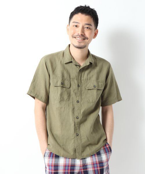 GLOBAL WORK（グローバルワーク）の「【GLOBAL WORK】綿麻サファリシャツ（シャツ/ブラウス・メンズ・グリーン/ベージュ・LARGE/MEDIUM/SMALL/X-LARGE）」の2枚目の写真