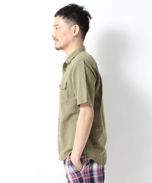 GLOBAL WORK（グローバルワーク）の「【GLOBAL WORK】綿麻サファリシャツ（シャツ/ブラウス・メンズ・グリーン/ベージュ・LARGE/MEDIUM/SMALL/X-LARGE）」の3枚目の写真